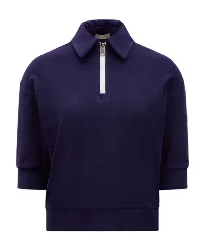 Moncler Logo-patch Terry-cloth Polo Shirt In Midnight Blue