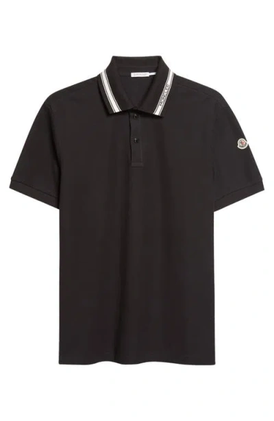 Moncler Logo Patch Tipped Cotton Piqué Polo In Black