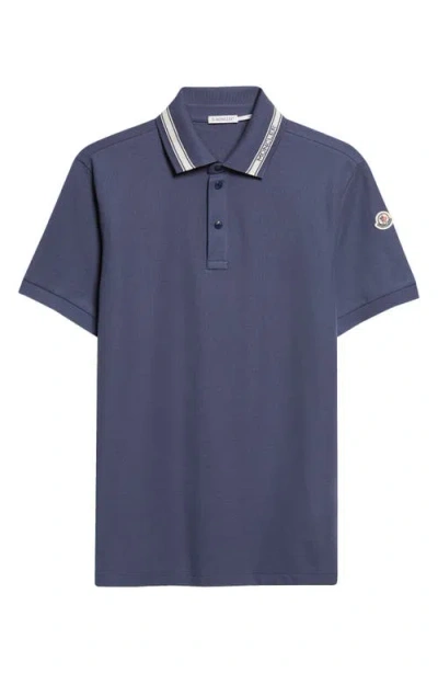Moncler Logo Patch Tipped Cotton Piqué Polo In Blue