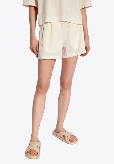 Moncler Logo-patch Track Shorts In Cream