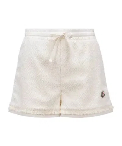 Moncler Logo Patch Tweed Shorts In White