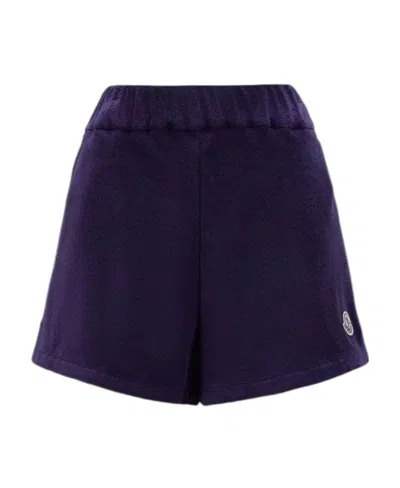 Moncler Logo-patch Velour Shorts In Blue