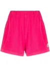 Moncler Logo-patch Velour Shorts In Pink