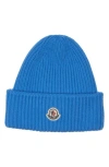 Moncler Logo Patch Virgin Wool & Cashmere Beanie In Blue