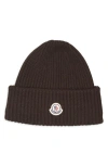 Moncler Logo Patch Virgin Wool & Cashmere Beanie In Brown