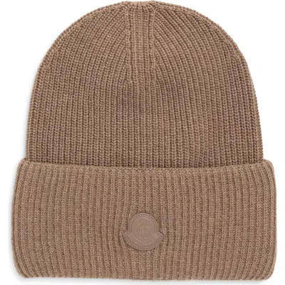 Moncler Logo Patch Virgin Wool & Cashmere Beanie In Brown