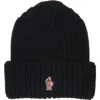 Moncler Logo Patch Virgin Wool Beanie In Black