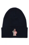 Moncler Grenoble Logo Patch Virgin Wool Beanie In Black