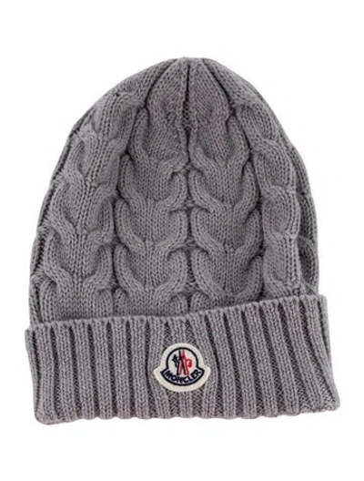Pre-owned Moncler Logo Patch Virgin Wool Knit Beanie In Grey