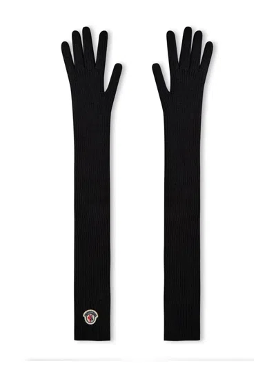 Moncler Logo Patch Virgin Wool Long Gloves In Orange