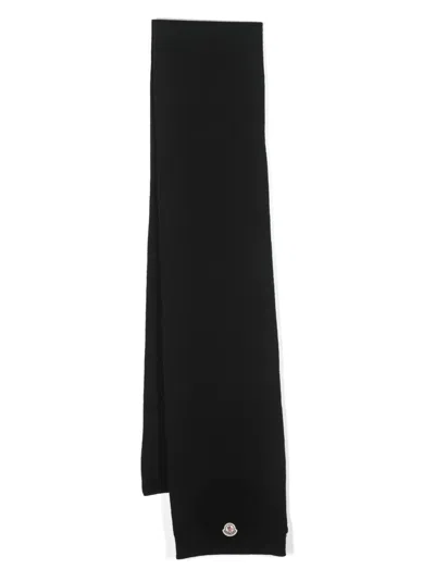 Moncler Logo-patch Virgin-wool Scarf In Black