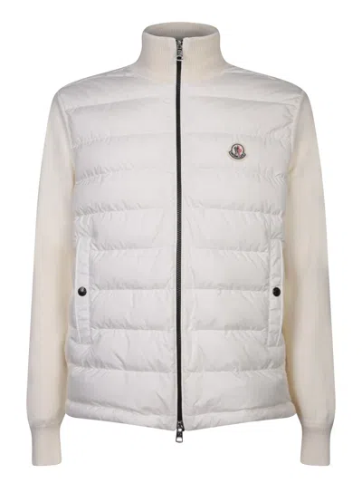 Moncler Logo Patch White Cardigan In Beige