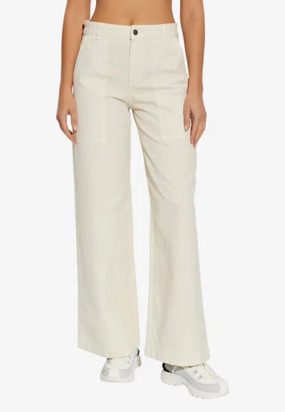Moncler Logo Patch Wide-leg Pants In Brown