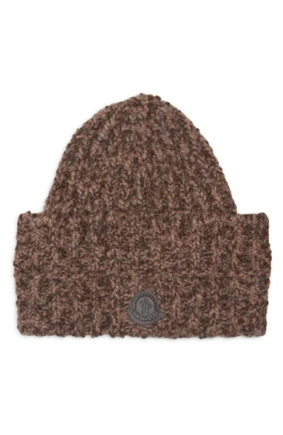 Moncler Logo Patch Wool & Alpaca Beanie In Brown