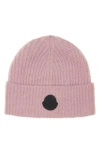 Moncler Logo Patch Wool & Mohair Blend Beanie In Pink