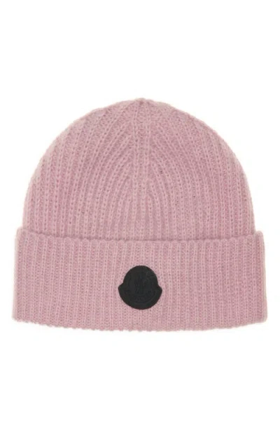 Moncler Logo Patch Wool & Mohair Blend Beanie In Pink