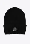 Moncler Logo-patch Wool Beanie In Black