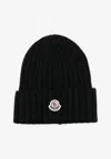 Moncler Ribbed Knit Wool Beanie Turn-up Brim In Black