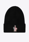 Moncler Logo Patch Wool Beanie In Black