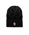 Moncler Logo Patch Wool Beanie In Black
