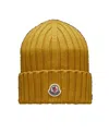 Moncler Logo-patch Wool Beanie In Brown