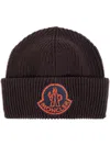 Moncler Logo-patch Wool Beanie In Brown