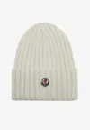Moncler Logo Patch Wool Beanie In White