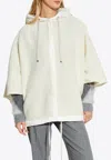 Moncler Logo Patch Wool Hooded Poncho In Cream