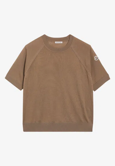 Moncler Crew Neck Regular Fit Knitwear Short Sleeves In Brown