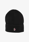 Moncler Ribbed Turn-up Beanie Hat In Wool In Black