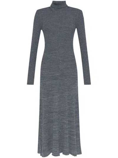 Moncler Logo-patch Wool Maxi Dress In Grau