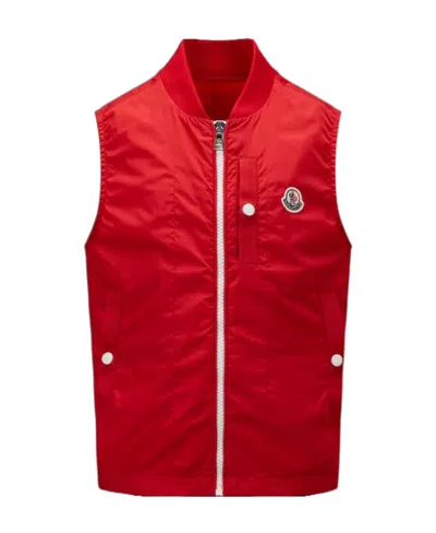 Moncler Logo-patch Zip-up Gilet In Red