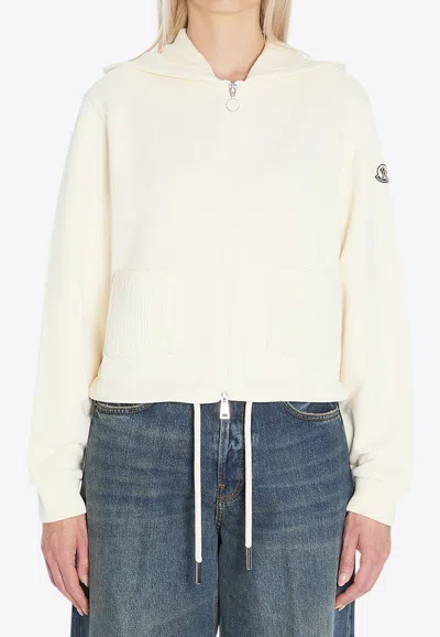 Moncler Logo Patch Zip-up Hoodie In White