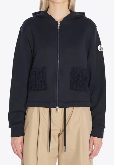 Moncler Logo Patch Zip-up Hoodie In Black