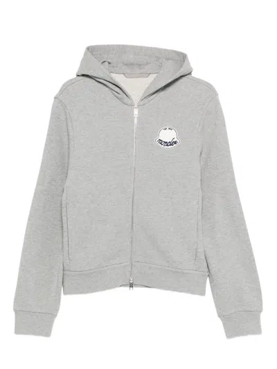 Moncler Logo-patch Zip-up Hoodie In Gray