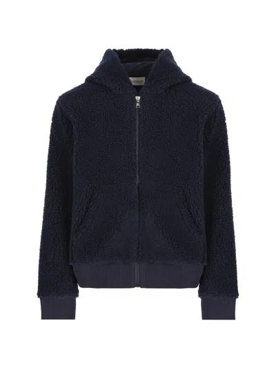 Moncler Kids' Logo Patch Zip-up Jacket In Blue