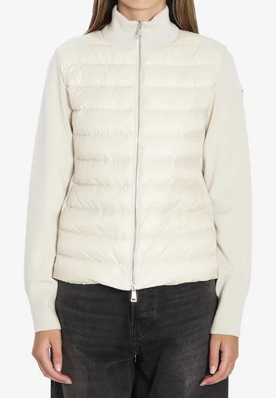 Moncler Logo Patch Zip-up Jacket In Sand