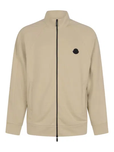 Moncler Logo-patch Zip-up Sweatshirt In Nude