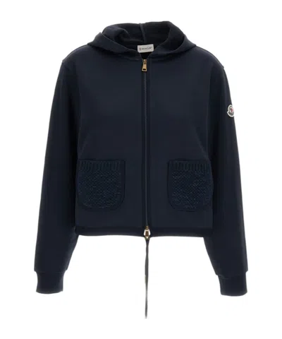 Moncler Logo Patch Zip-up Cardigan In Blue