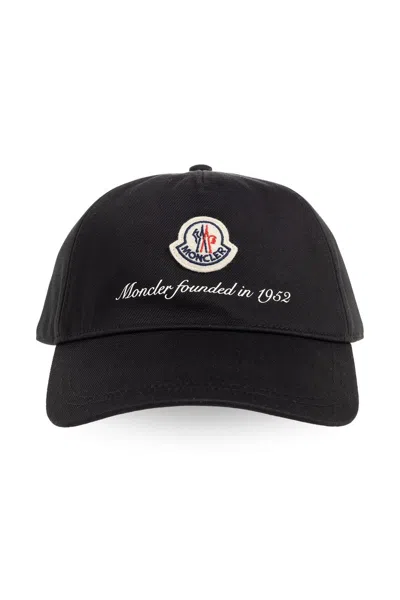 Moncler Logo Detail Cotton Baseball Cap In Black