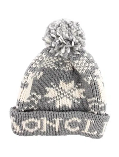 Pre-owned Moncler Logo Pattern Wool Beanie In Gray