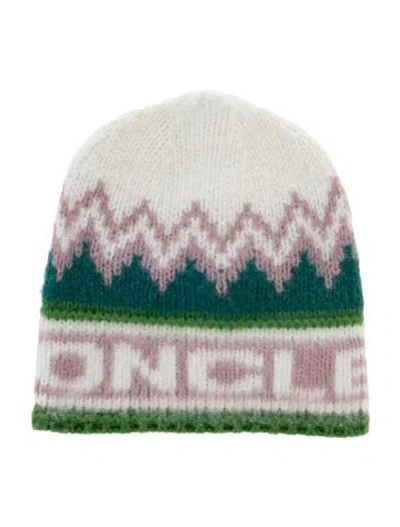Pre-owned Moncler Logo Pattern Wool Beanie In Green/white