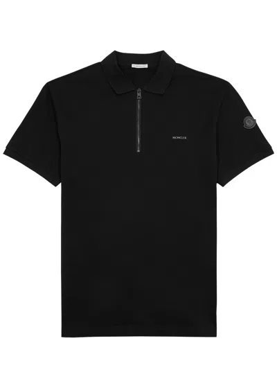 Moncler Logo Piqué Cotton Polo Shirt In Black