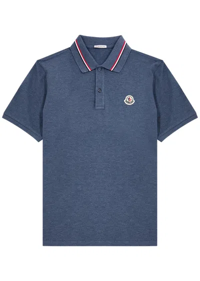 Moncler Logo Piqué Cotton Polo Shirt In Petrol