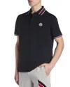 Moncler Polo En Piqué De Coton À Col Rayé In Dark Blue
