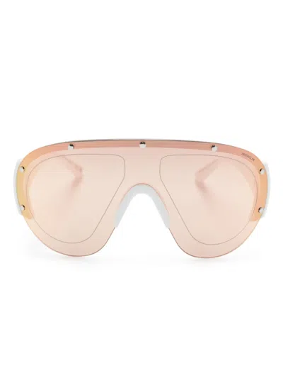 Moncler Logo-plaque Oversize-frame Sunglasses In White
