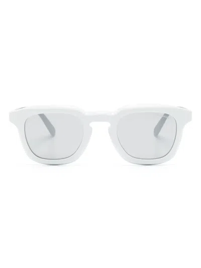Moncler Logo-plaque Round-frame Sunglasses In White