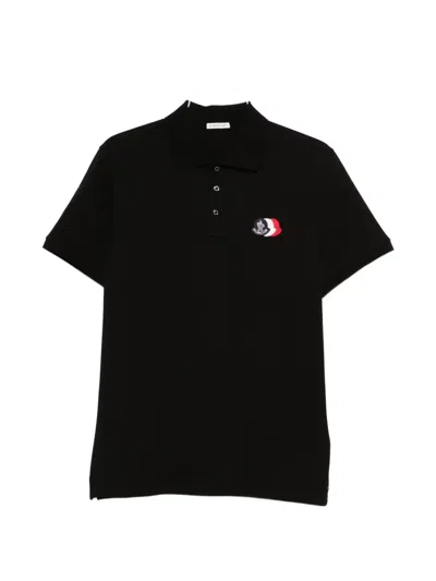 Moncler Short Sleeve Polo Shirt Straight Collar In Black