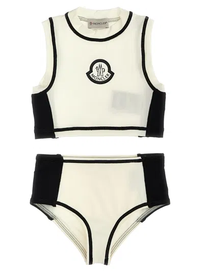 Moncler Kids' Logo Print Bikini In White/black