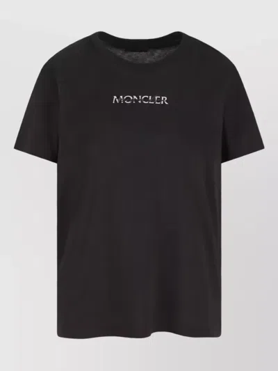 Moncler Logo Print Cotton Short Sleeve T-shirt In Black